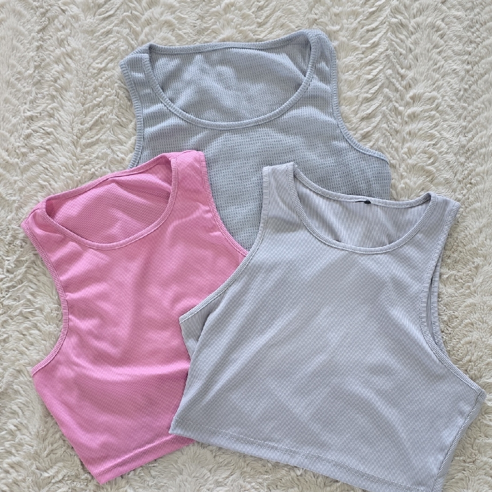 Ribbed Tops - Pink and Gray